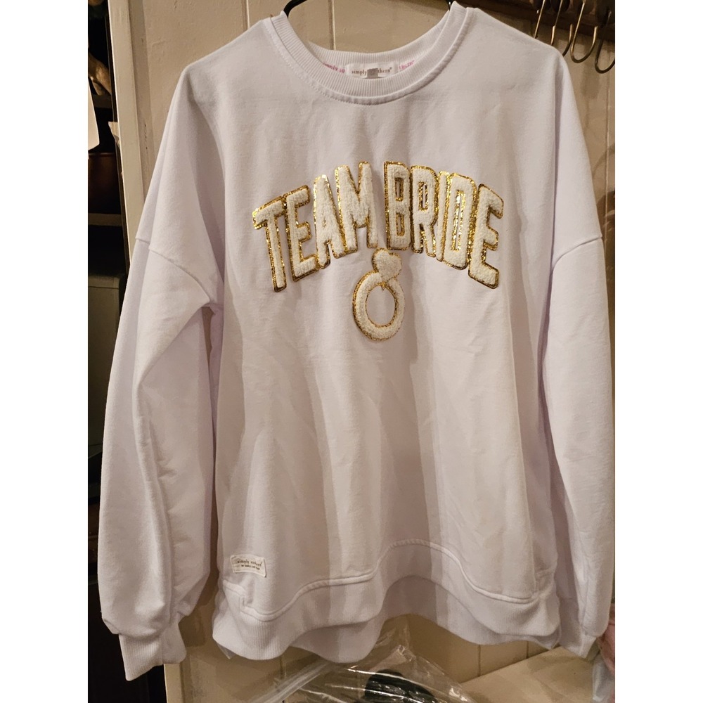 Simply Southern Team Bride White Cotton Sweatshirt M GREAT condition